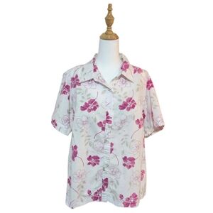 White Stag Plus Floral Button-Up Blouse